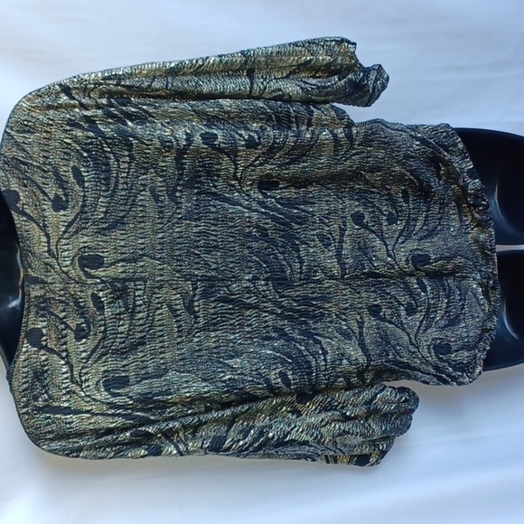 Vintage Jeri Marque Foil Blouse 80s Retro Polyester Knit Foil - Picture 4 of 6